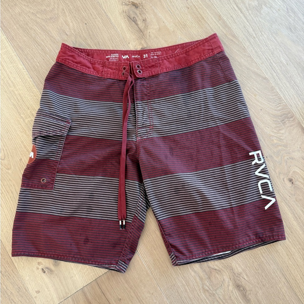 RVCA Men's Burgundy and Gray Board Shorts